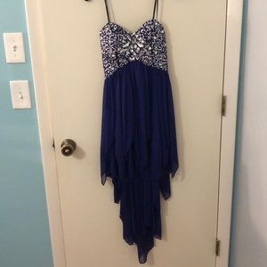 Strapless dark purple high-low HC/prom dress